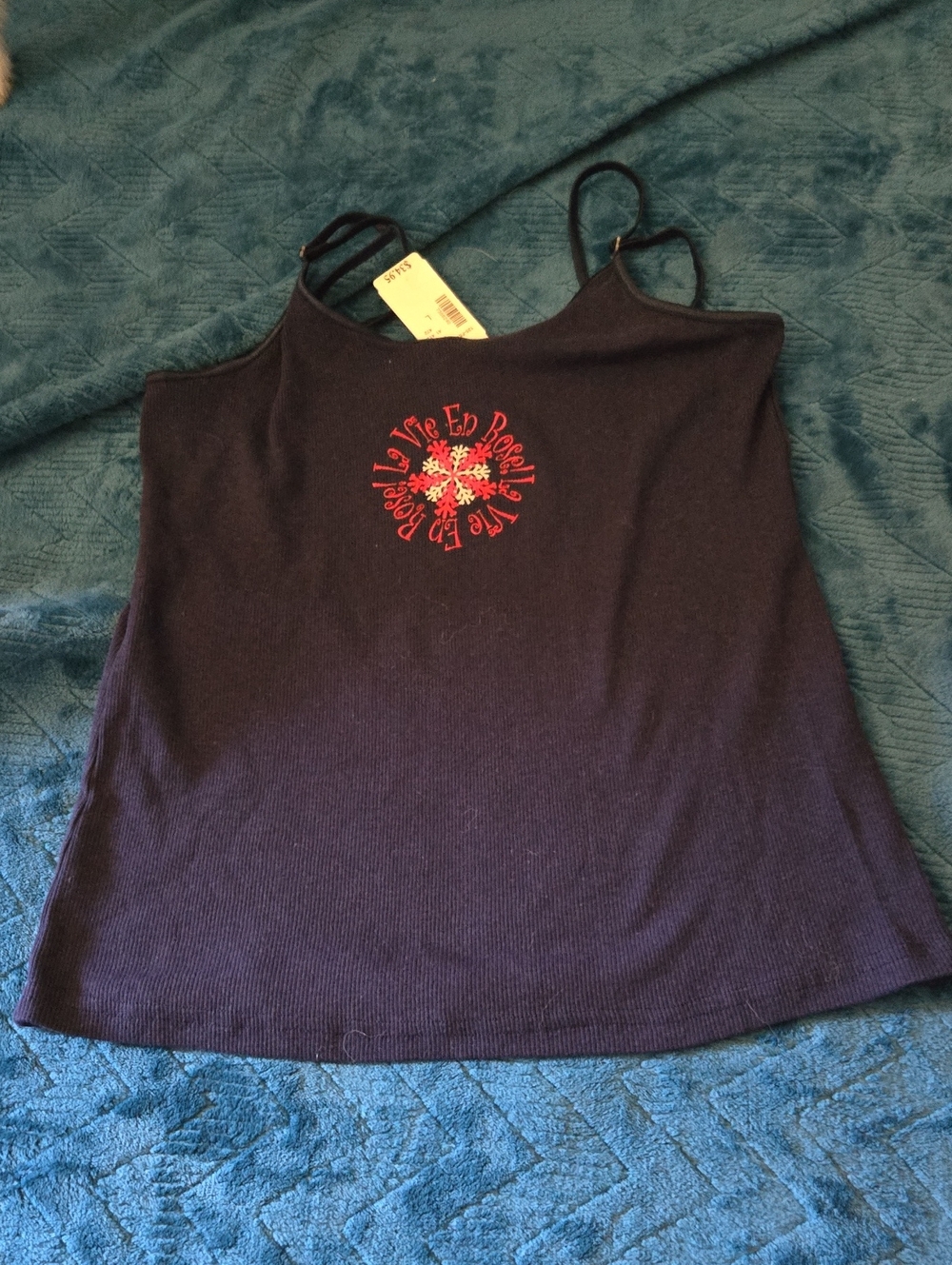 La Vie En Rose Black Tank Top with Red Logo Accent